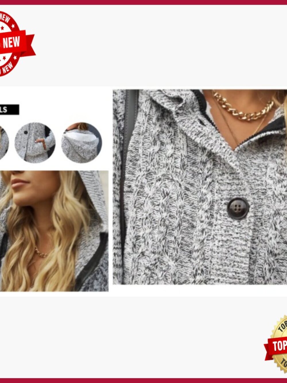 Women's Hooded Cardigan Sweater Fleece Lined Winter Coat Long Sleeve Zip Button - Picture 7 of 7